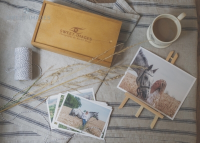 Coffee and pictures flat lay